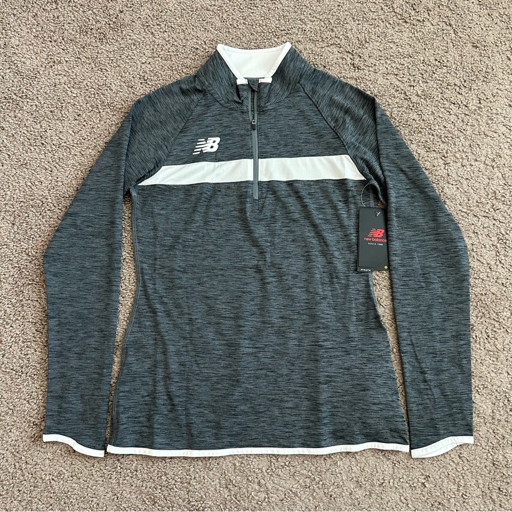New Balance Sweater Womens Size S Quarter Zip Lightweight Active Gray White